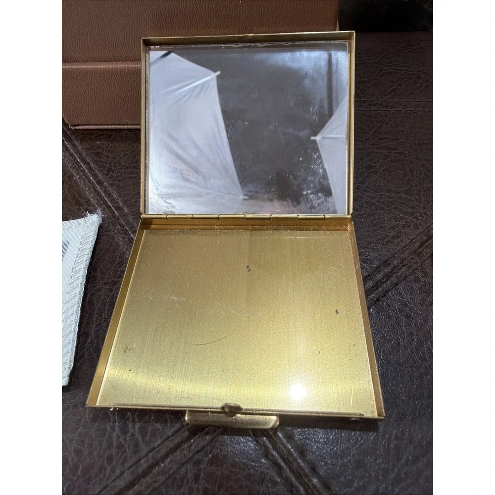 Jeweled Powder Compact Case Gold Brass Faux Turquoise 1950s SF Co 5th Ave Vtg